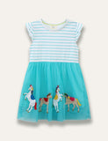 Horse Embroidered Striped Tulle Dress - Bebehanna