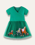 Cute Horse Embroidered Tulle Dress