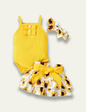 Bow Romper+Sunflower Skirt