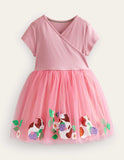 Guinea Pig Embroidered V-neck Tulle Dress