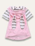 Easter Short Sleeved Bunny Ear Hooded Stripe Dress - Bebehanna