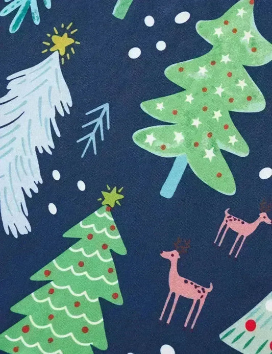 Christmas Tree Printed Blue Pajamas