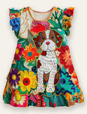 Multi Flroal Dog Appliqué Dress