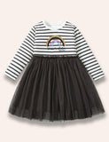 Shining Rainbow Long Sleeve Striped Tulle Dress