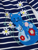 Floral Cat Appliqué Striped Dress