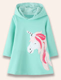 Unicorn Appliqué Hooded Sweatshirt Dress