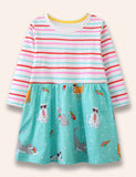 Ice Cream Cat Printed Striped Dress