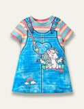 Unicorn Rainbow Stripe Print Dress - Bebehanna