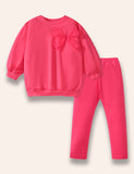 Solid Color Bow Sweatshirt Set