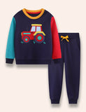 Cartoon Vehicle Appliqué Sweatshirt Set