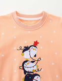 Cartoon Penguin Snowman Printed Snow Dotted Sweatshirt