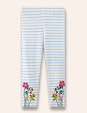 Floral Embroidered Striped Leggings