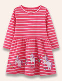 Rainbow Unicorn Appliqué Striped Dress