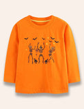 Halloween Cartoon Pumpkin Skeleton Printed Long Sleeve T-Shirt