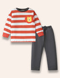 Cartoon Lion Appliqué Striped T-Shirt Set