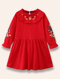 Flower Embroidered Ruffled Dress