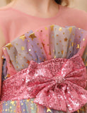 Color Sequined Star Tulle Puffy Dress Dress