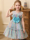 Color Sequined Star Tulle Puffy Dress Dress