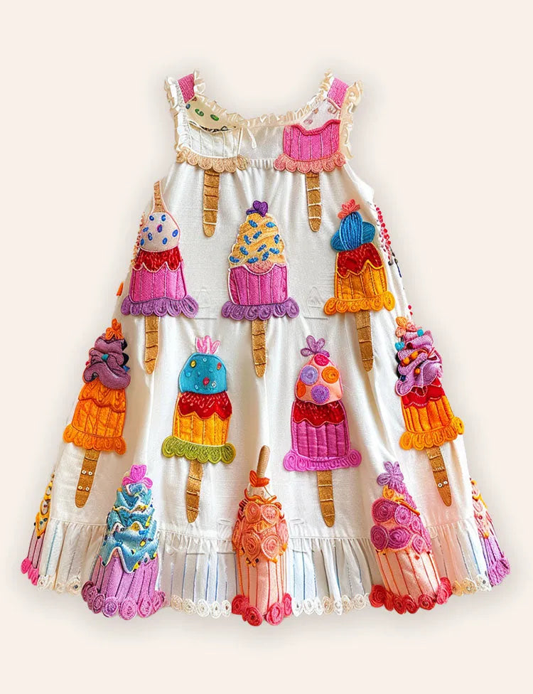 Ice Cream Printed Sleeveless Dress