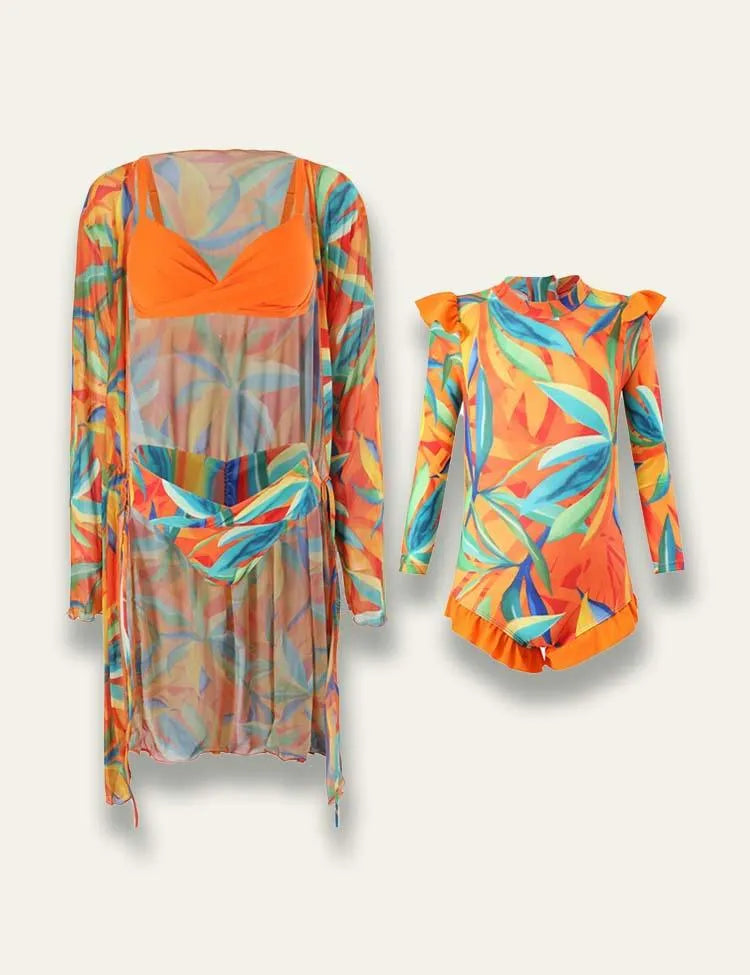 Colorful Family Matching Swim Suit+Long Sleeve Sun Protection Coat - Mini Taylor
