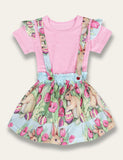 Easter Bunny Print Suspender Skirt Set