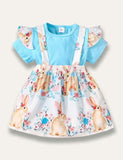 Easter Solid Color T-Shirt+Bunny Printed Strap Dress