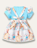 Easter Solid Color T-Shirt+Bunny Printed Strap Dress - Bebehanna