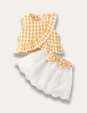 Multicolor Ruffled Plaid Top + Skirt Set - Mini Taylor
