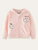 Rabbit Printed Zipper Hooded Coat