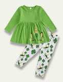St. Patrick's Day Cartoon Unicorn Long Sleeve Dress+Clover Leggings - Bebehanna