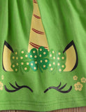 St. Patrick's Day Cartoon Unicorn Long Sleeve Dress+Clover Leggings - Bebehanna