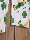 St. Patrick's Day Cartoon Unicorn Long Sleeve Dress+Clover Leggings - Bebehanna