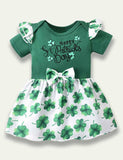 St. Patrick's Day Clover Letter Printed Romper Dress - Bebehanna