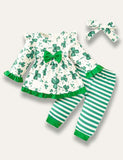 St.Patrick's Day Clover Long Sleeve Dress+Stripe Pants - Bebehanna