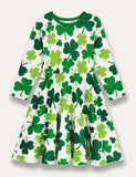 St. Patrick's Day Clover Printed Long Sleeve Dress - Bebehanna