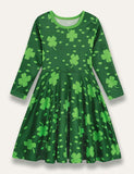 St. Patrick's Day Clover Printed Long Sleeve Dress - Bebehanna