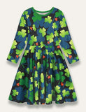 St. Patrick's Day Clover Printed Long Sleeve Dress - Bebehanna