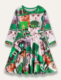 St. Patrick's Day Clover Printed Long Sleeve Dress - Bebehanna