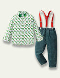 St. Patrick's Day Clover Printed Long Sleeve Shirt+Gentleman Overalls