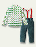 St. Patrick's Day Clover Printed Long Sleeve Shirt+Gentleman Overalls - Bebehanna