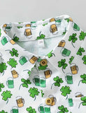 St. Patrick's Day Clover Printed Long Sleeve Shirt+Gentleman Overalls - Bebehanna