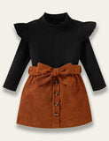 Turtleneck Knitted Top & Corduroy Skirt Set