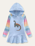 Unicorn Rainbow Striped Printed Hooded Dress - Mini Taylor