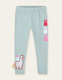 Alpaca Embroidered Penguin Printed Leggings