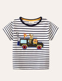 Animal Friends Striped Appliqué T-shirt - Bebehanna