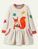 Appliqué Sweatshirt Dress Highland Green Cats - Bebehanna