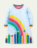 Appliqué Sweatshirt Dress Highland Green Cats - Bebehanna