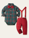 Baby Plaid Romper Overalls Set