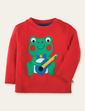 Cartoon Frog Appliqué Long Sleeve T-shirt - Bebehanna