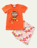 Cartoon Monkey Embroidered Flower T-shirt Set - Bebehanna